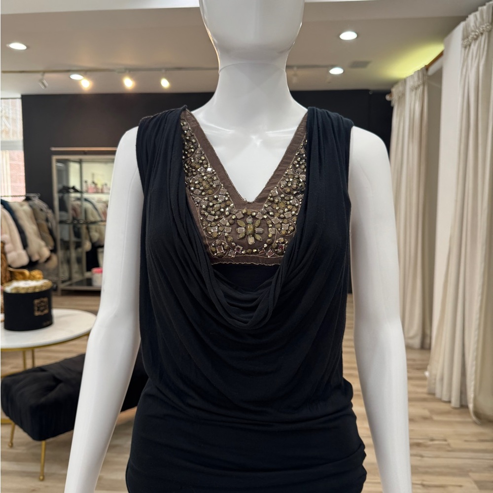 Black Sleeveless Top with Embellished Neckline